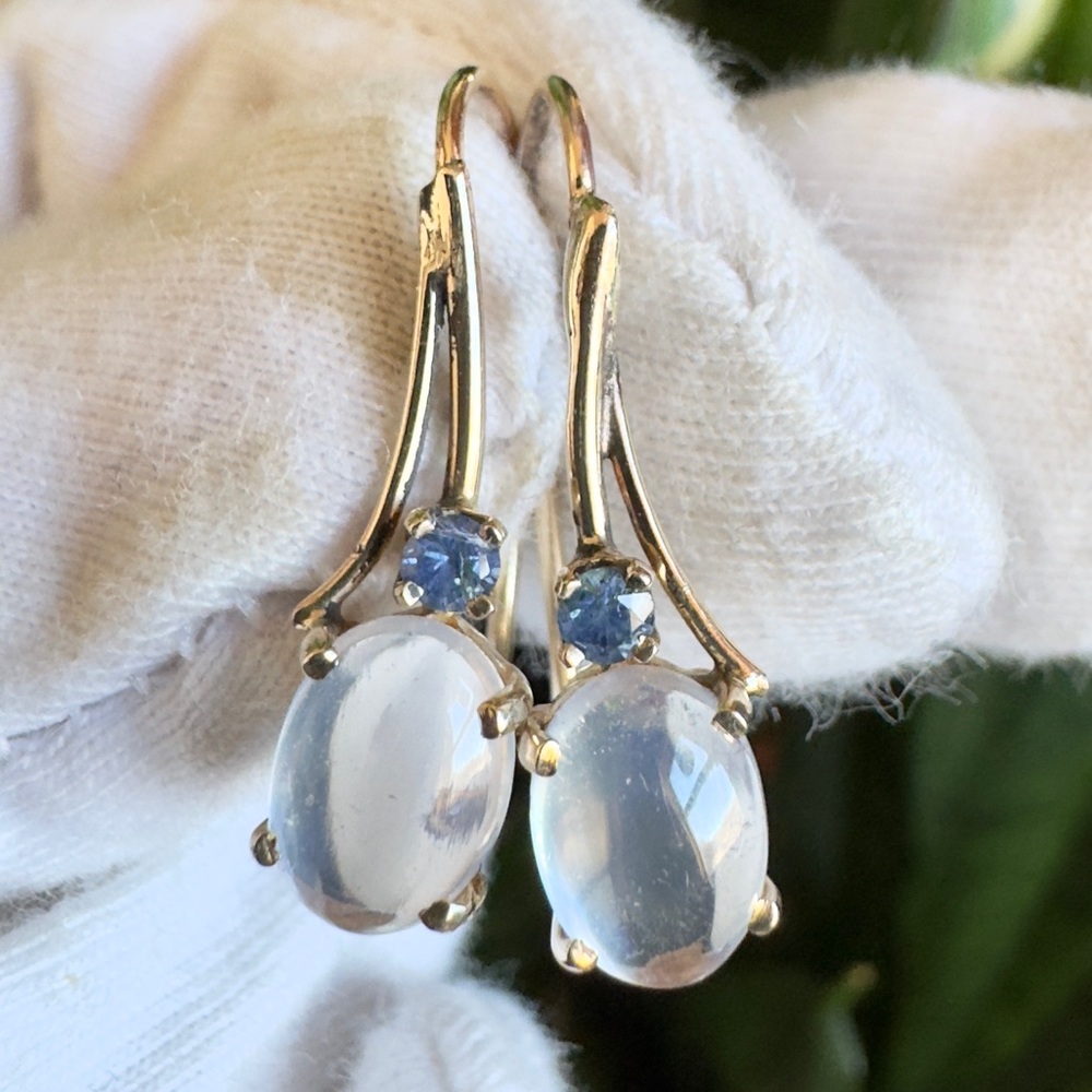 Custom 14k Moonstone Sapphire Drop Earrings